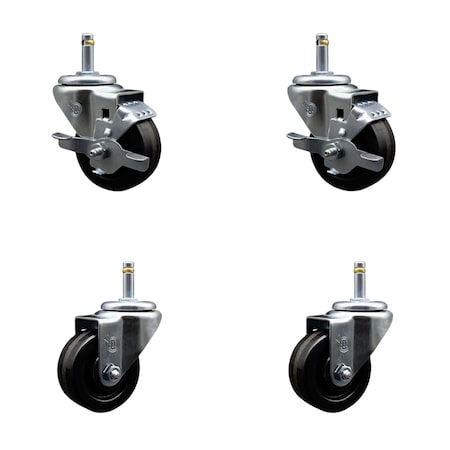 Service Caster 3'' Phenolic Wheel Swivel 7/16'' Grip Ring Stem Caster Set 2 Brakes, 4PK SCC-GR20S314-PHS-TLB-716138-2-S-2